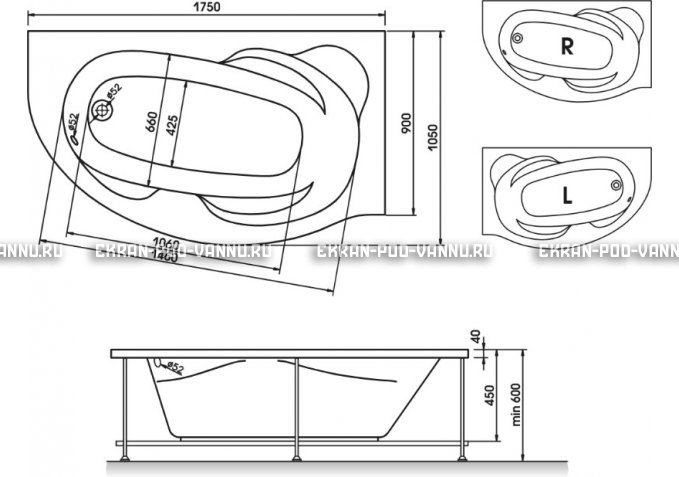 Акриловая ванна Relisan Liliya 175x90 – купить по цене 24570 руб. в интернет-магазине в городе Пермь картинка 3