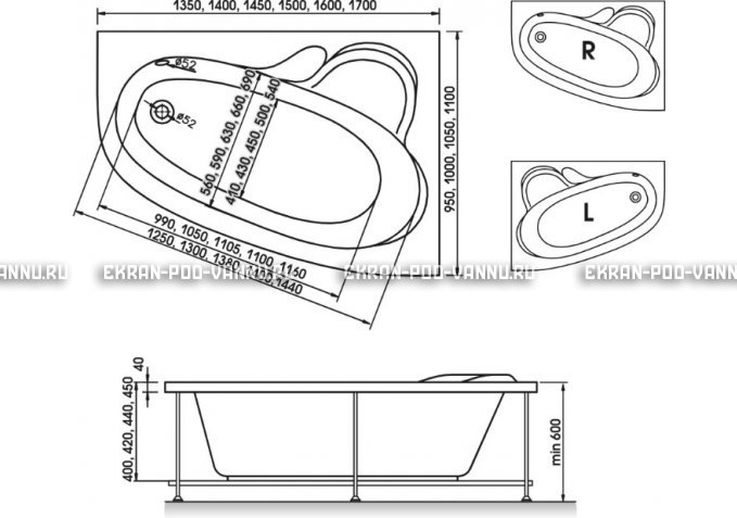 Акриловая ванна Relisan Ariadna 170x110 – купить по цене 27800 руб. в интернет-магазине в городе Пермь картинка 3