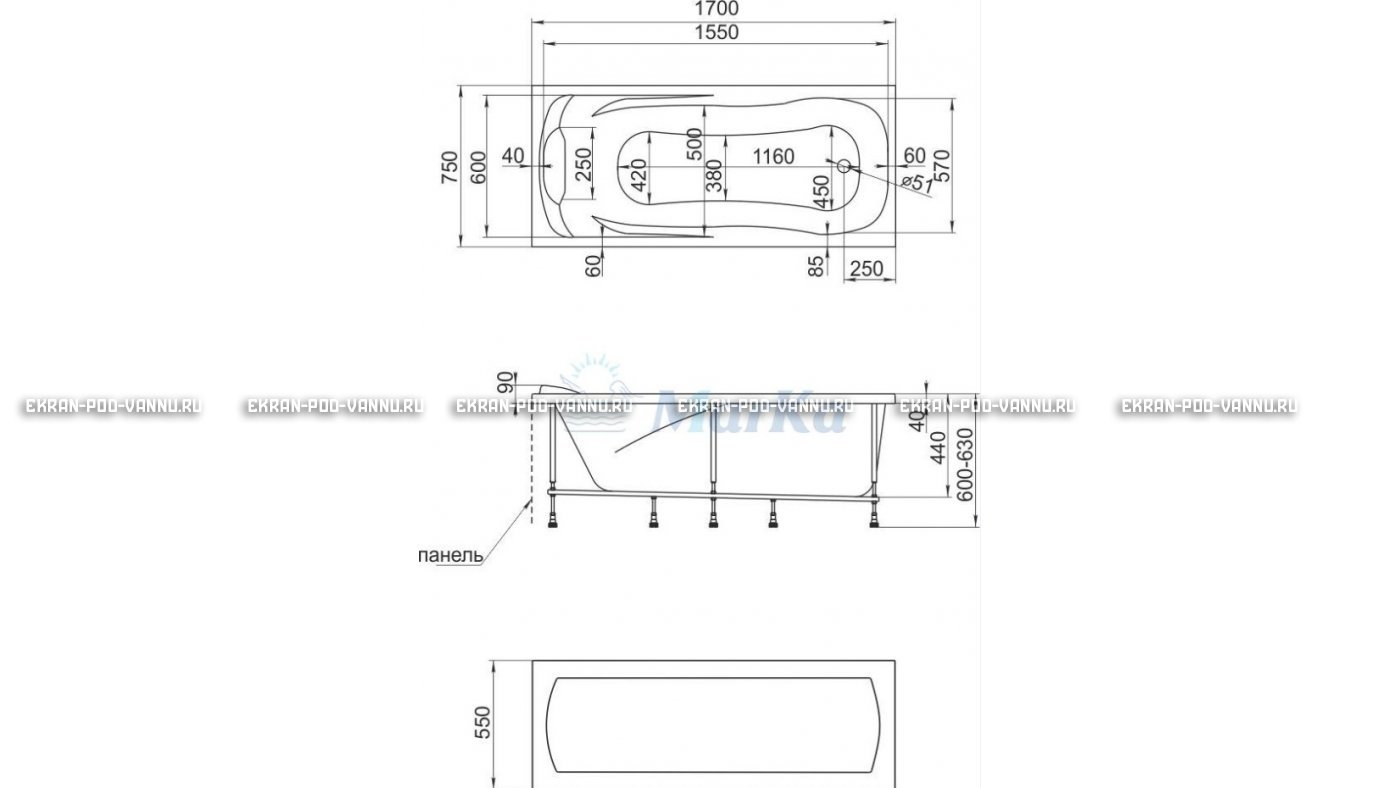 Акриловая ванна 1MarKa Calypso 170x75 – купить по цене 13950 руб. в интернет-магазине в городе Пермь картинка 22