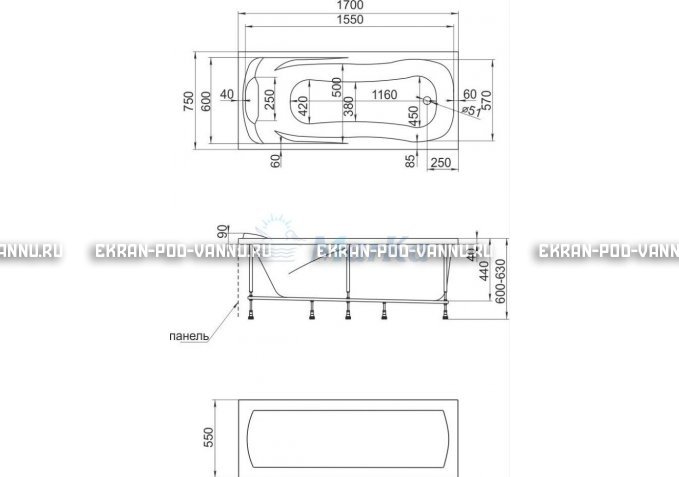 Акриловая ванна 1MarKa Calypso 170x75 – купить по цене 13950 руб. в интернет-магазине в городе Пермь картинка 7