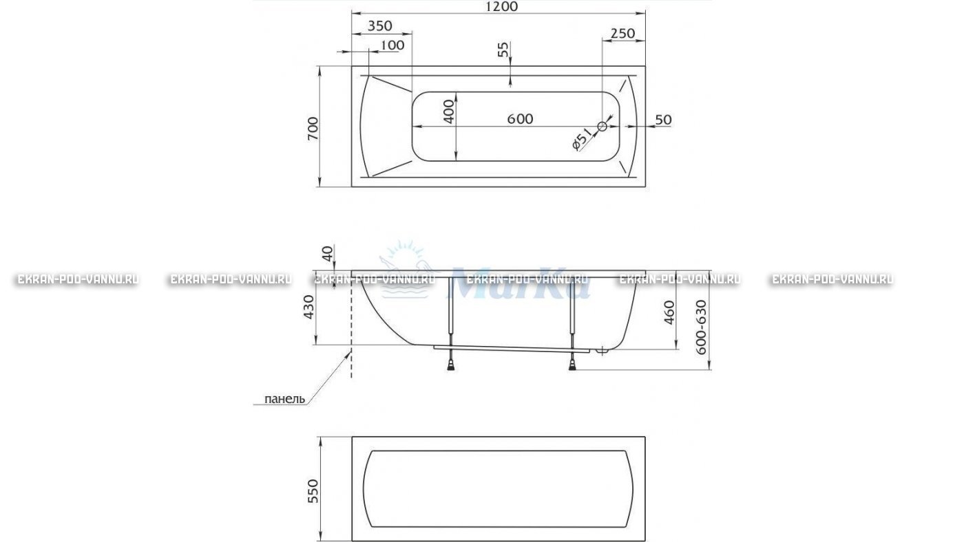 Акриловая ванна 1MarKa Modern 120x70 – купить по цене 7600 руб. в интернет-магазине в городе Пермь картинка 13