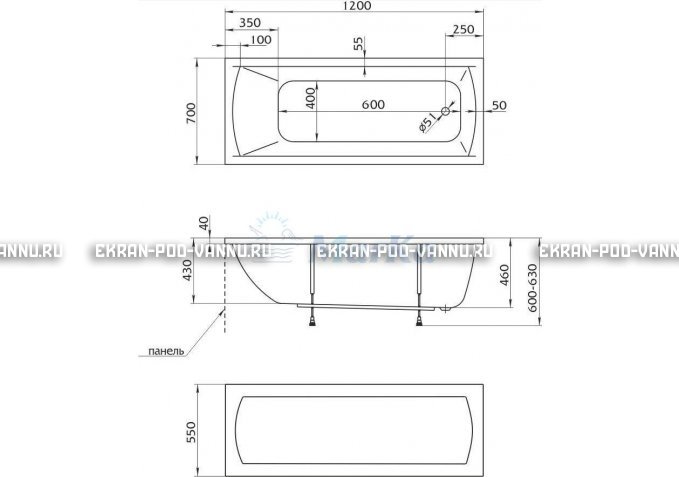 Акриловая ванна 1MarKa Modern 120x70 – купить по цене 7600 руб. в интернет-магазине в городе Пермь картинка 4