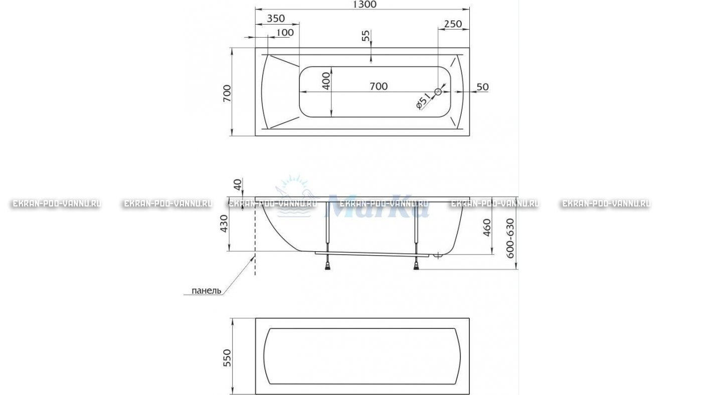 Акриловая ванна 1MarKa Modern 130x70 – купить по цене 8620 руб. в интернет-магазине в городе Пермь картинка 16