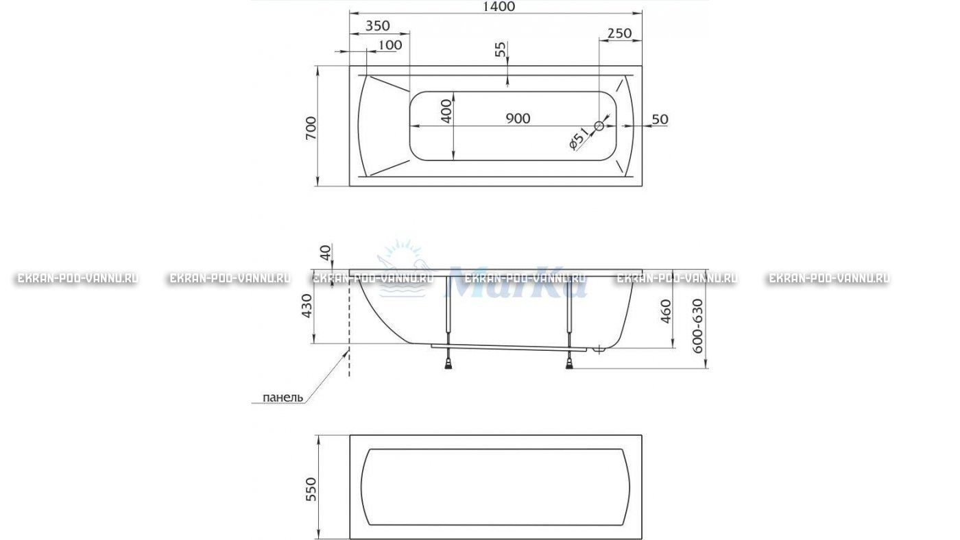 Акриловая ванна 1MarKa Modern 140x70 – купить по цене 8910 руб. в интернет-магазине в городе Пермь картинка 16
