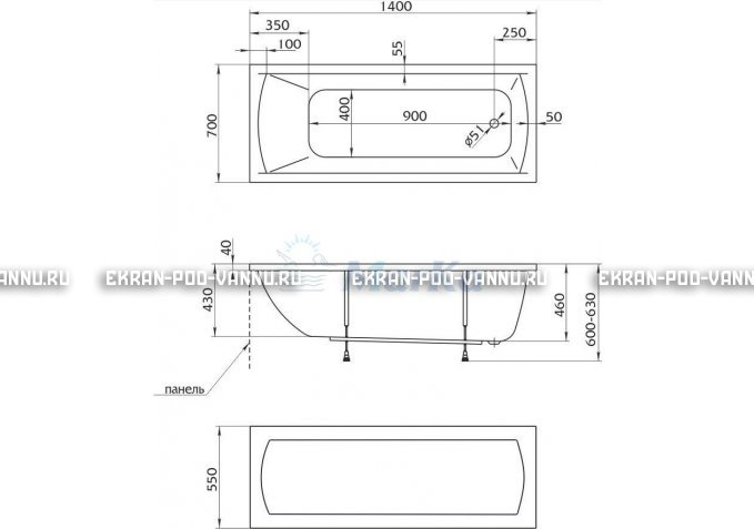 Акриловая ванна 1MarKa Modern 140x70 – купить по цене 8910 руб. в интернет-магазине в городе Пермь картинка 5