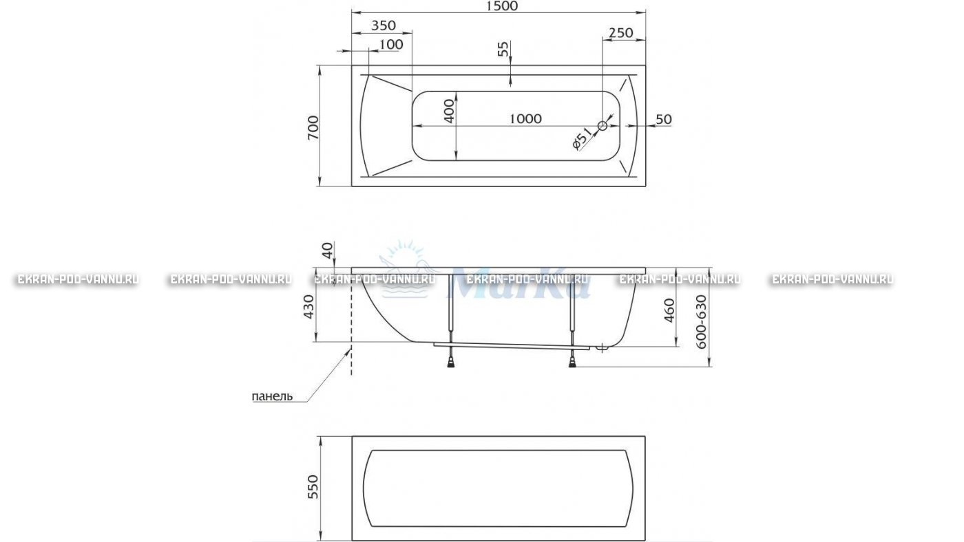 Акриловая ванна 1MarKa Modern 150x70 – купить по цене 9210 руб. в интернет-магазине в городе Пермь картинка 13