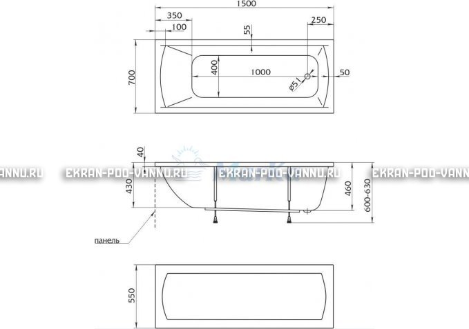 Акриловая ванна 1MarKa Modern 150x70 – купить по цене 9210 руб. в интернет-магазине в городе Пермь картинка 4