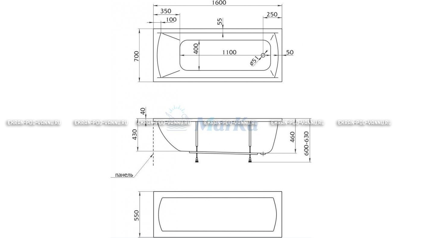 Акриловая ванна 1MarKa Modern 160x70 – купить по цене 9410 руб. в интернет-магазине в городе Пермь картинка 16