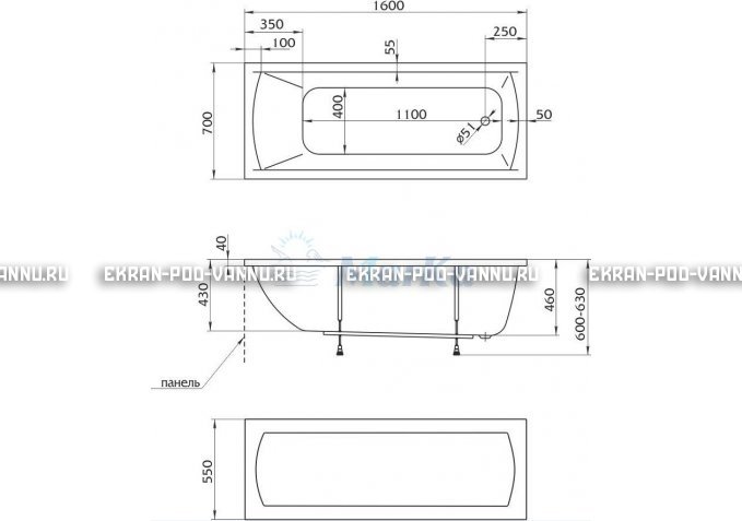 Акриловая ванна 1MarKa Modern 160x70 – купить по цене 9410 руб. в интернет-магазине в городе Пермь картинка 5