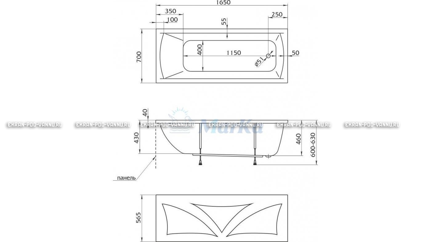 Акриловая ванна 1MarKa Modern 165x70 – купить по цене 9810 руб. в интернет-магазине в городе Пермь картинка 16
