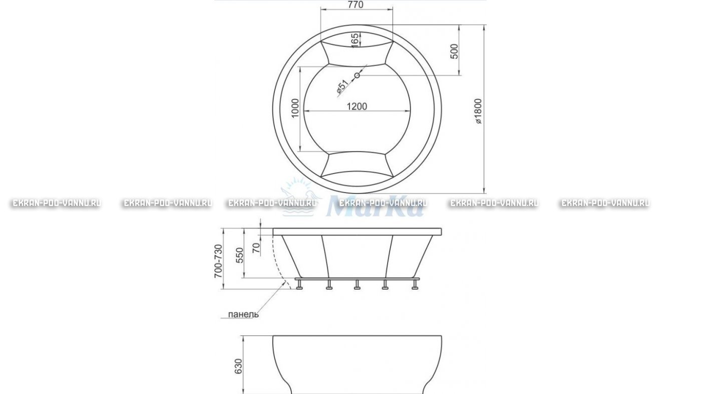 Акриловая ванна 1MarKa Omega 180x180  – купить по цене 42450 руб. в интернет-магазине в городе Пермь картинка 13
