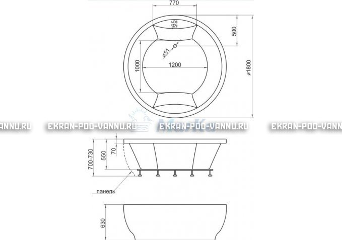 Акриловая ванна 1MarKa Omega 180x180  – купить по цене 42450 руб. в интернет-магазине в городе Пермь картинка 4