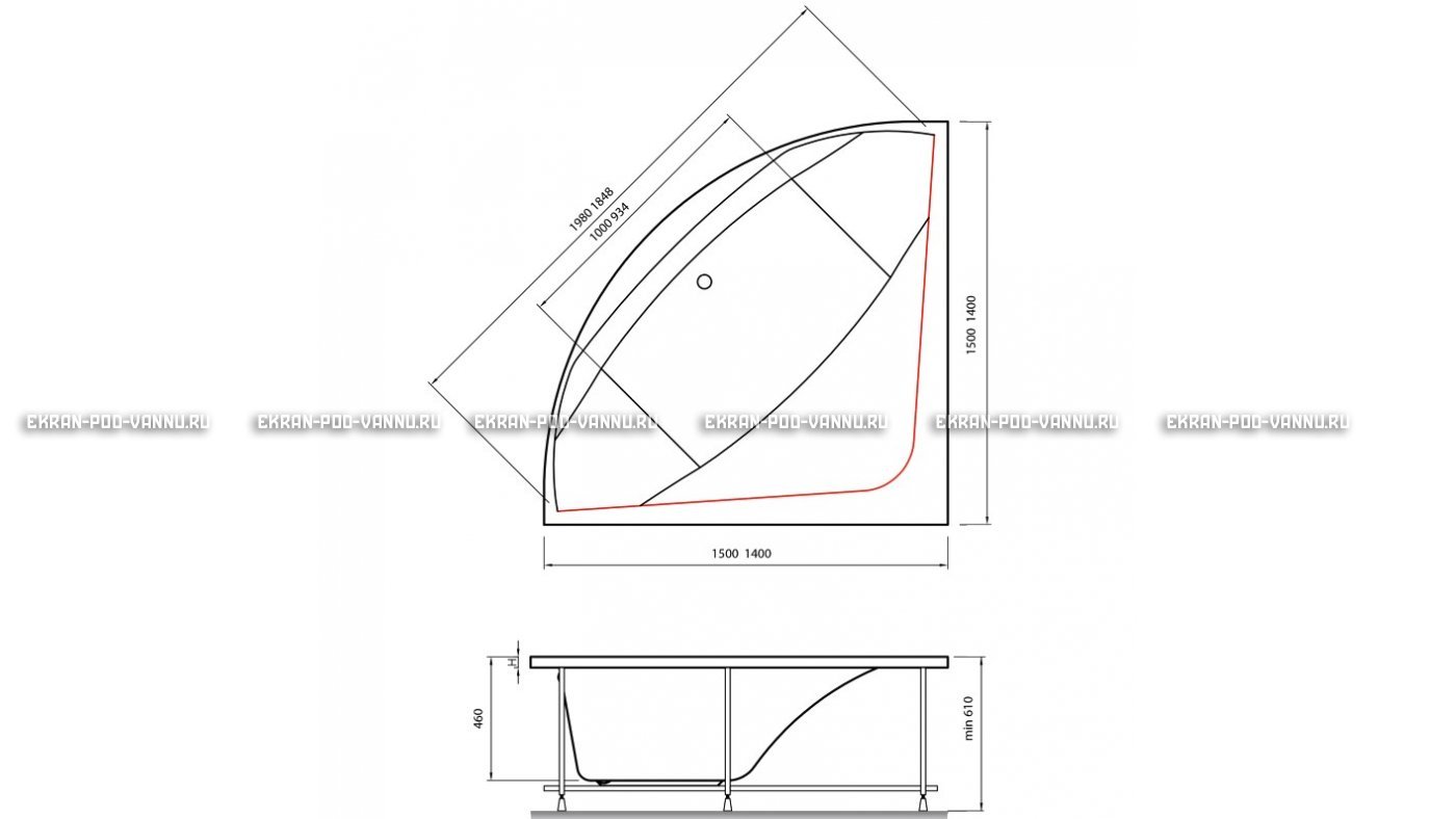 Акриловая ванна Vayer Boomerang 150x150 – купить по цене 59550 руб. в интернет-магазине в городе Пермь картинка 15