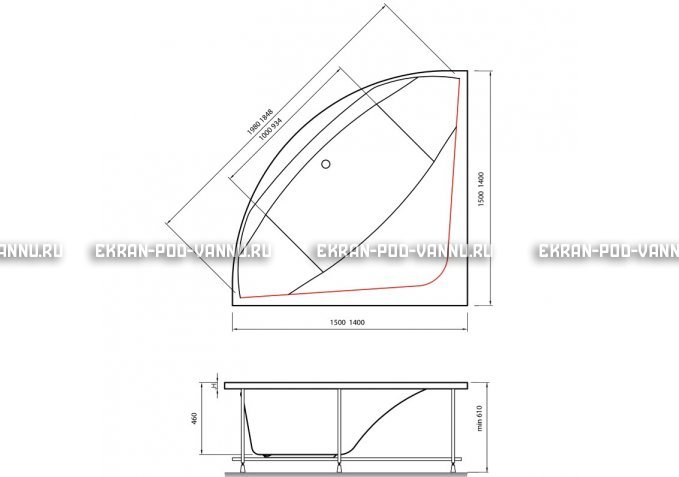 Акриловая ванна Vayer Boomerang 150x150 – купить по цене 59550 руб. в интернет-магазине в городе Пермь картинка 4