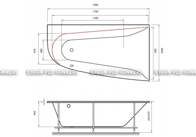 Акриловая ванна Vayer Boomerang 180x100 – купить по цене 53030 руб. в интернет-магазине в городе Пермь картинка 2