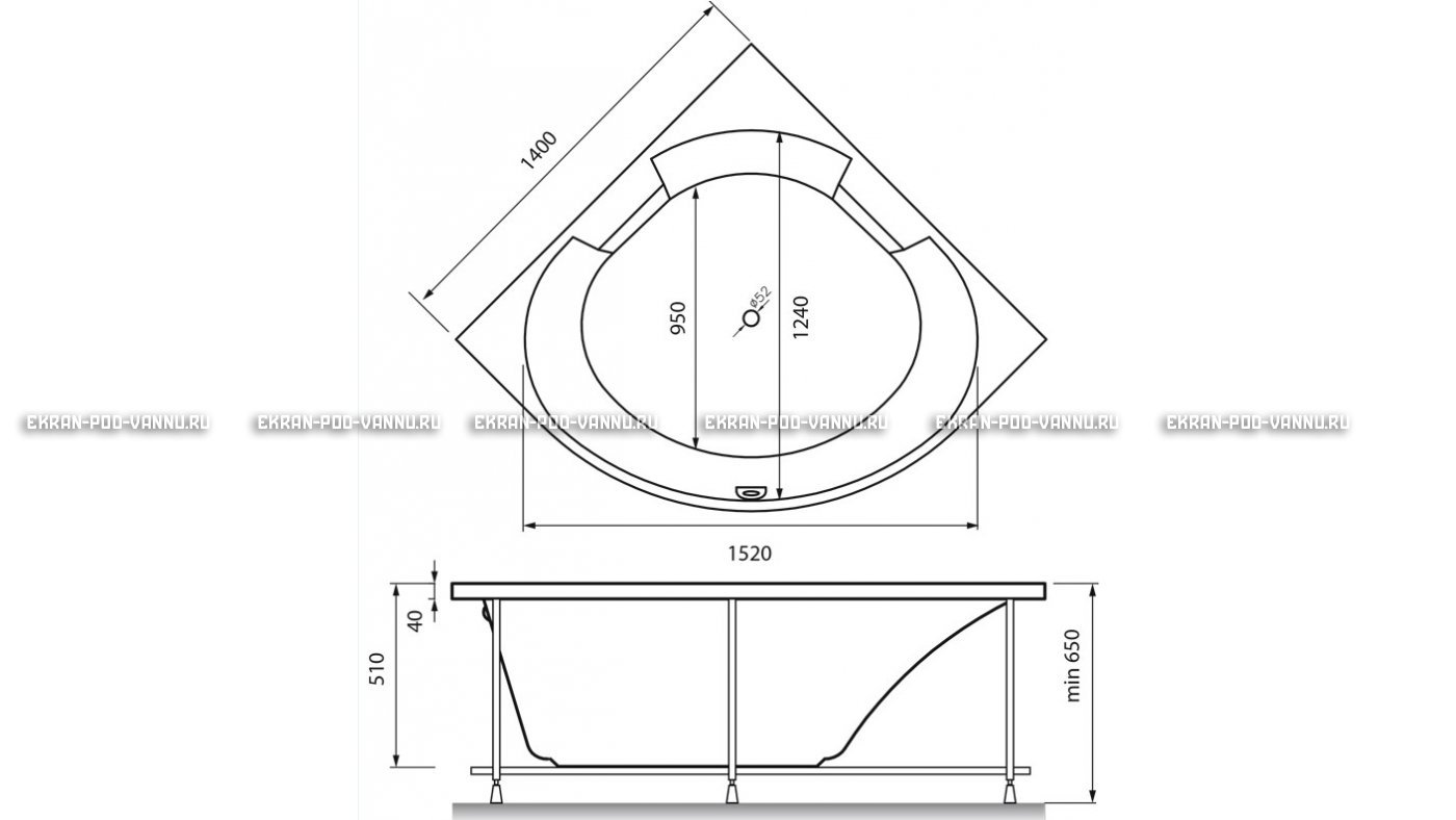 Акриловая ванна Vayer Boomerang 150x150 – купить по цене 59550 руб. в интернет-магазине в городе Пермь картинка 16