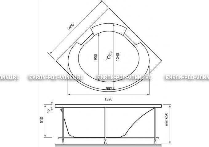 Акриловая ванна Vayer Boomerang 150x150 – купить по цене 59550 руб. в интернет-магазине в городе Пермь картинка 5