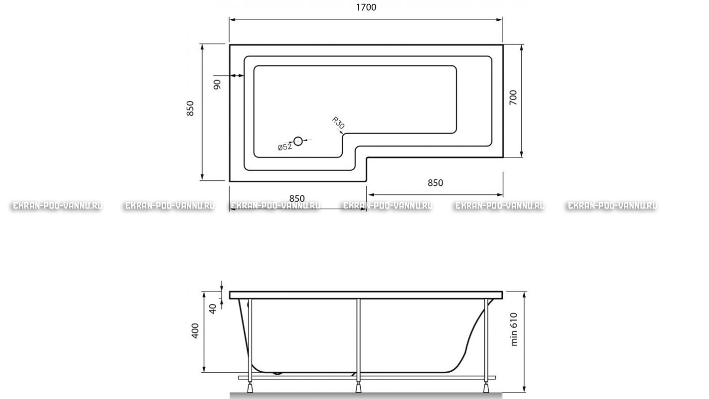 Акриловая ванна Vayer Options 170х70/85 – купить по цене 24110 руб. в интернет-магазине в городе Пермь картинка 13