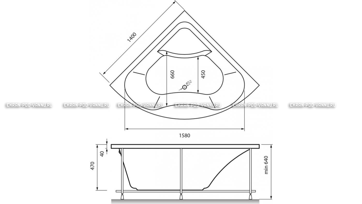 Акриловая ванна Vayer Persefona 140x140 – купить по цене 25230 руб. в интернет-магазине в городе Пермь картинка 15