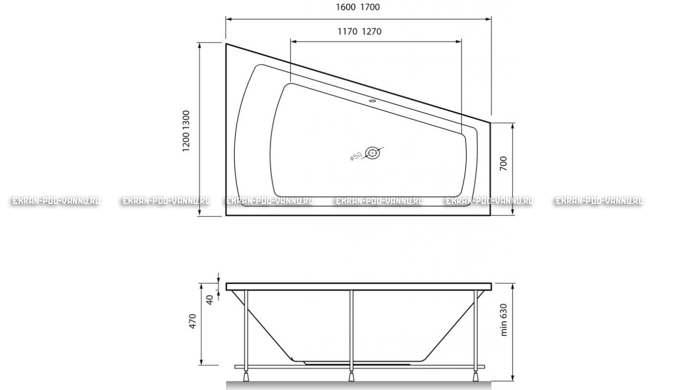 Акриловая ванна Vayer Trinitiy 170x130 – купить по цене 32590 руб. в интернет-магазине в городе Пермь картинка 13