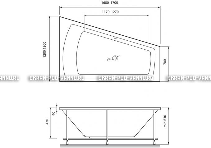 Акриловая ванна Vayer Trinitiy 170x130 – купить по цене 32590 руб. в интернет-магазине в городе Пермь картинка 4